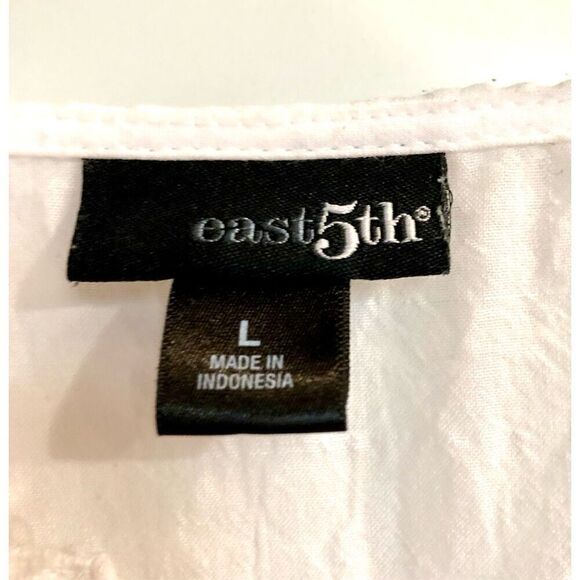 East 5Th - L Sz L Notched Neck 3/4 Sleeve White Embroidered Semi-Sheer Top. EUC - Picture 4 of 11